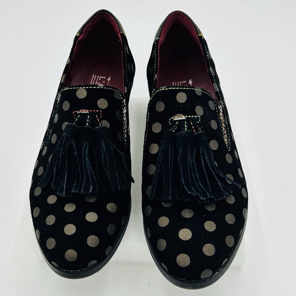 L'ARTISTE Callisk Black Leather Dot Tassel Flats Loafers Sz US 5.5-6 EUR 36